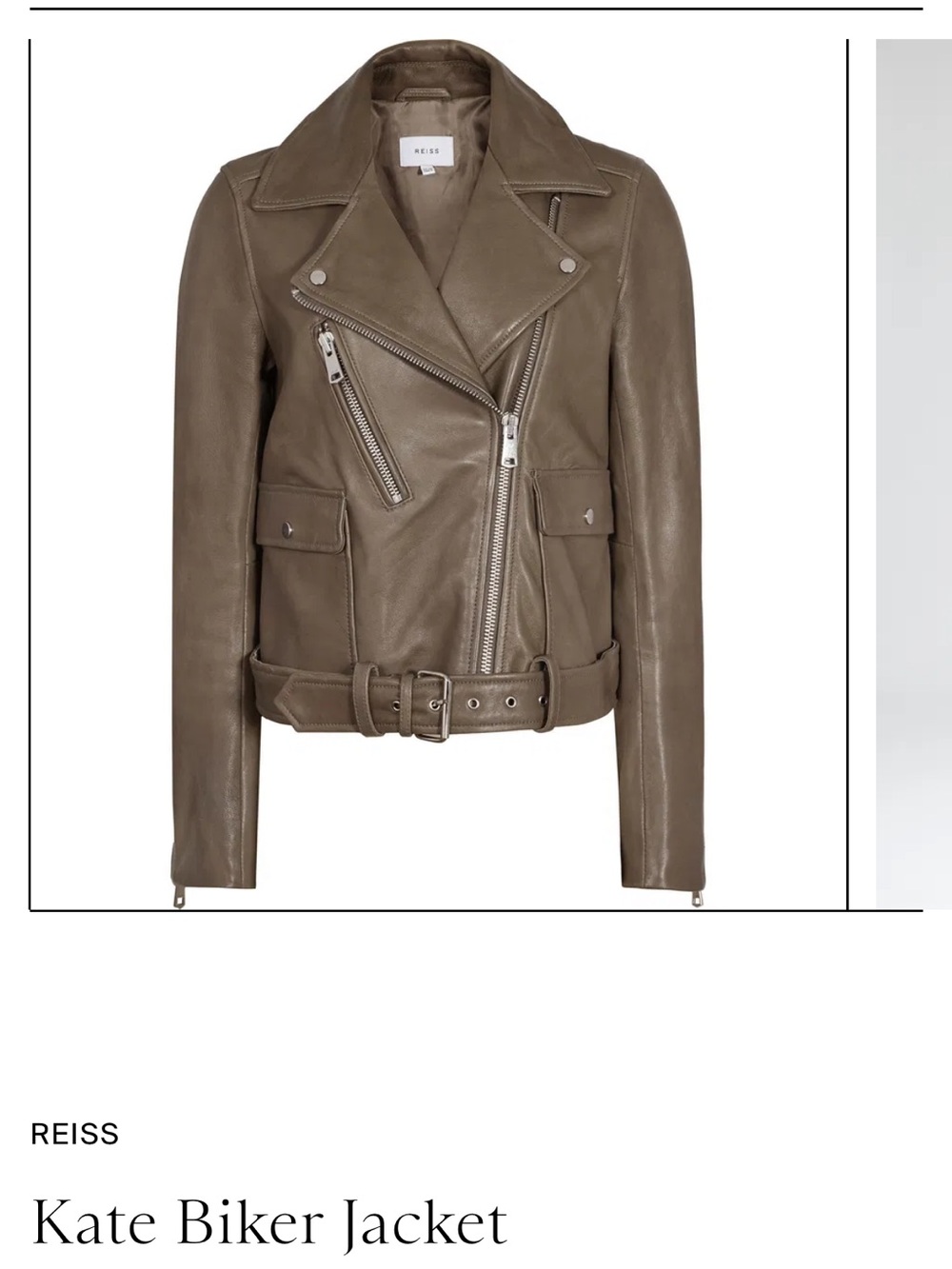 Reiss Kate Biker Jacket — Taupe Leather Size 4